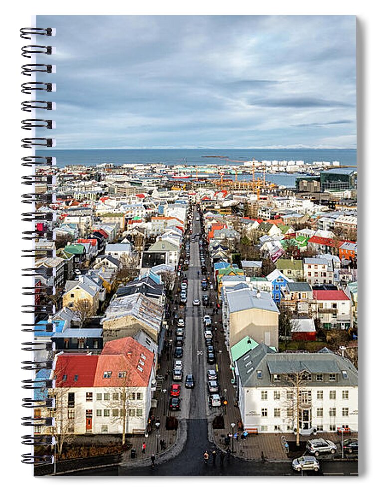 Hallgrimskirkja Spiral Notebook featuring the photograph Reykjavik City 1 by Nigel R Bell