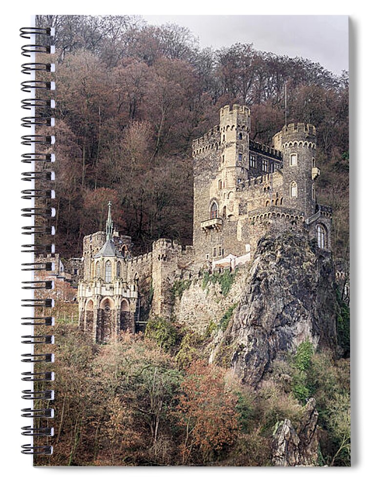 Fort Spiral Notebook featuring the photograph Rheinstein castle on the Rhine River by Steve Estvanik