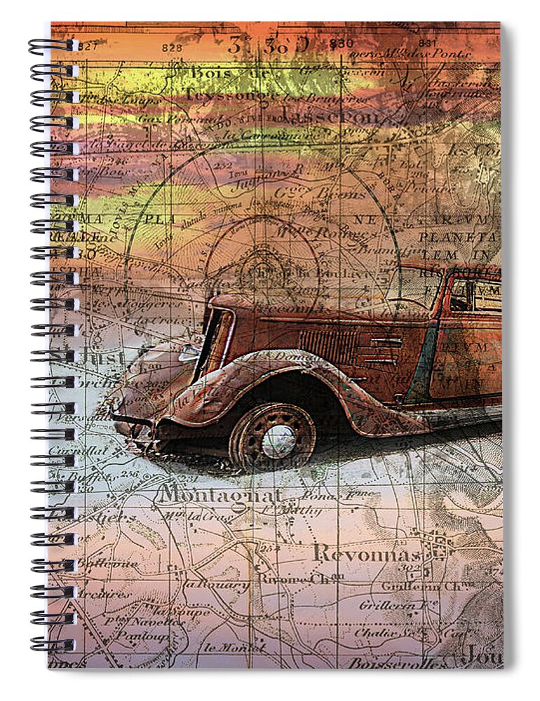 Classic Cars Spiral Notebook featuring the digital art Rinding into the sunset by Deb Nakano