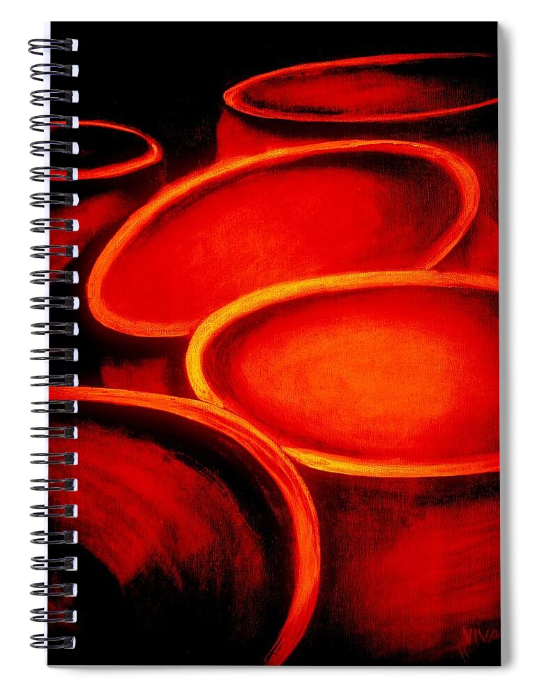 Pottery Spiral Notebook featuring the painting Rings Of Fire - Cauldrons by VIVA Anderson