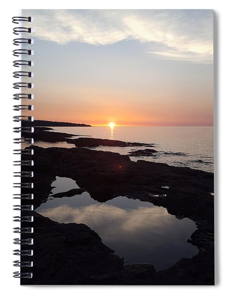 Minnesota Spiral Notebook featuring the photograph Rising Over Lake Superior by Stephanie Hollingsworth