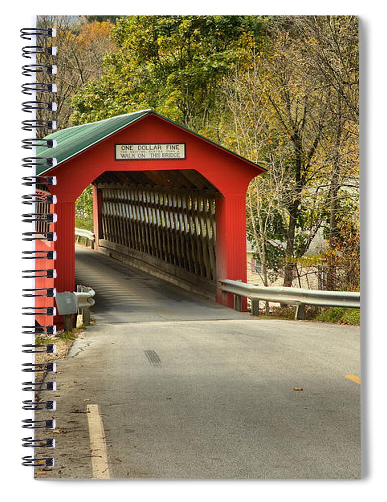 Chiselville Covered Bridge Spiral Notebook featuring the photograph Roaring Branch Brook Covered Bridge by Adam Jewell