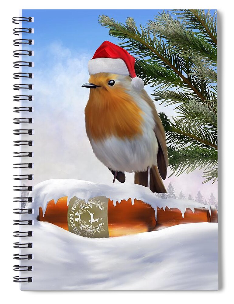 Robin Around The Christmas Tree Spiral Notebook featuring the digital art Robin Around The Christmas Tree by Mark Taylor