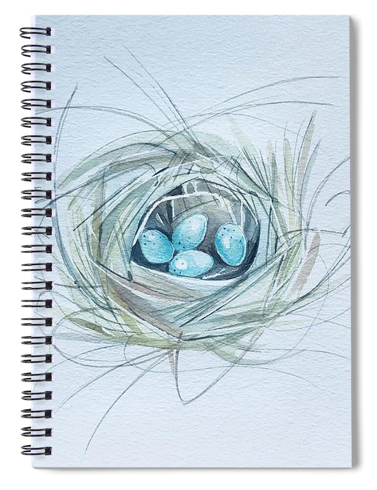 Robin Spiral Notebook featuring the painting Robins nest by Luisa Millicent
