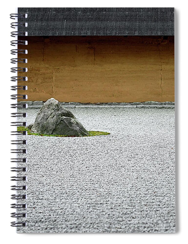 Flowerbed Spiral Notebook featuring the photograph Rock In Japanese Garden With Raked by Andreaskermann