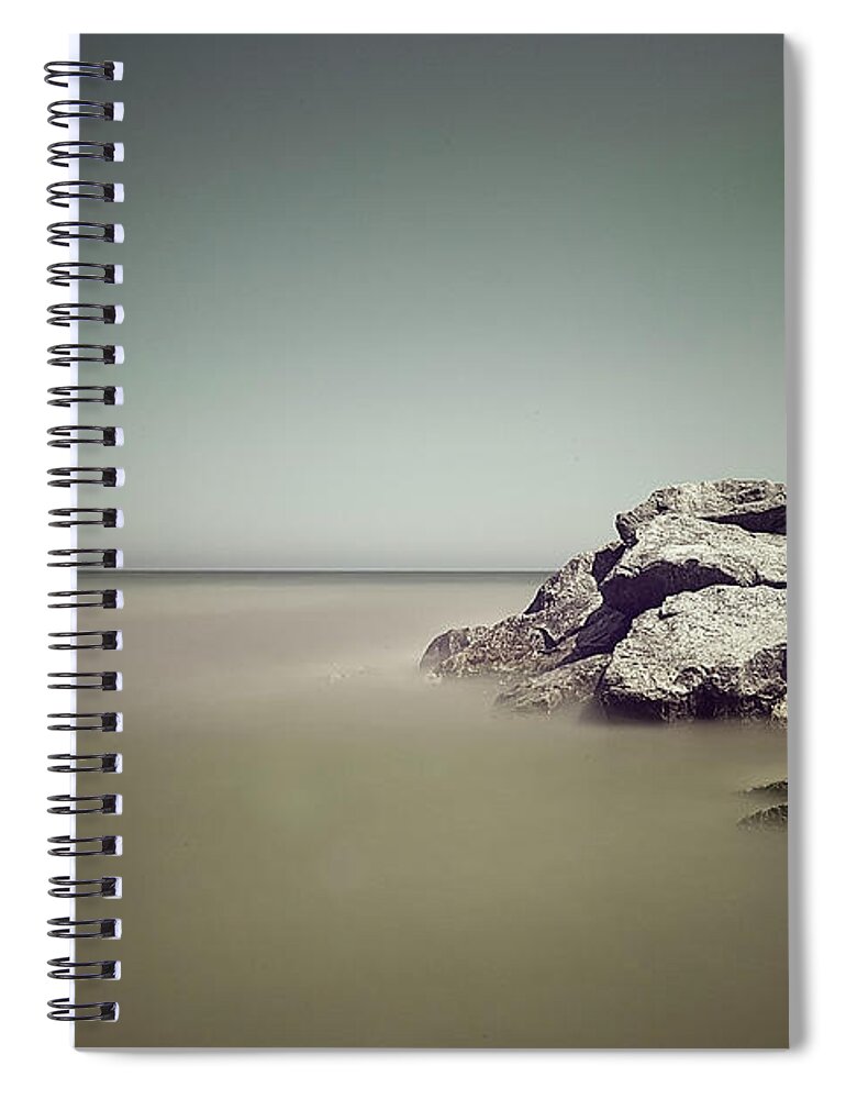 Non-urban Scene Spiral Notebook featuring the photograph Rocks At Beach by Photography By Cj Schmit