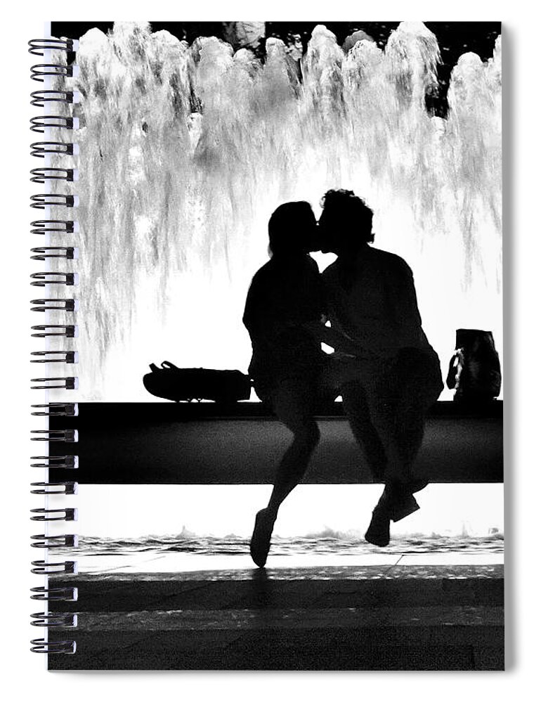 Black And White Spiral Notebook featuring the photograph Romance by a Fountain - A New York Moment by Steve Ember