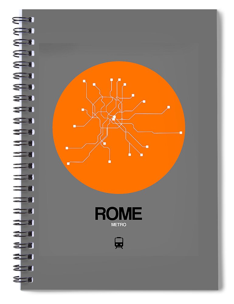 Rome Spiral Notebook featuring the digital art Rome Orange Subway Map by Naxart Studio