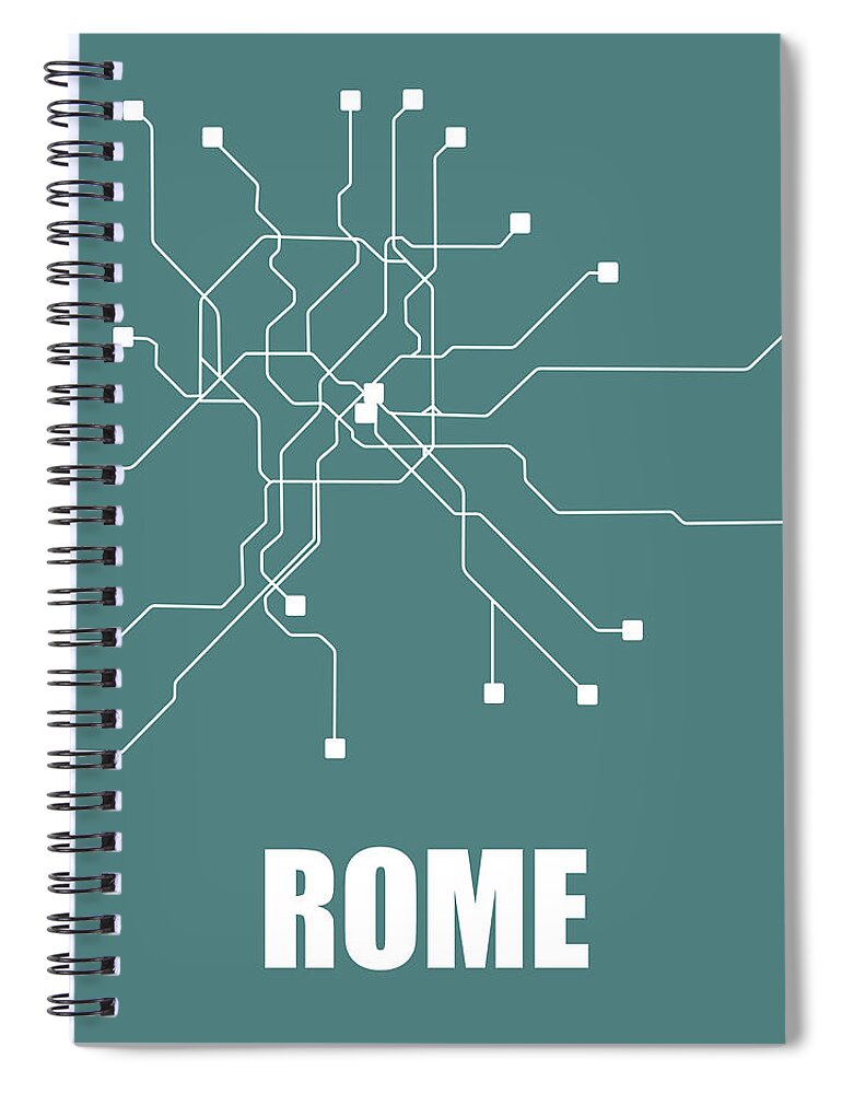 Rome Spiral Notebook featuring the digital art Rome Teal Subway Map by Naxart Studio