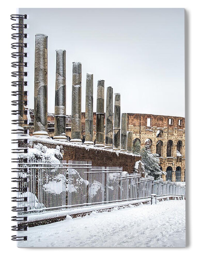 Under Snow Spiral Notebook featuring the photograph Rome Under Snow - Colosseum by Stefano Senise