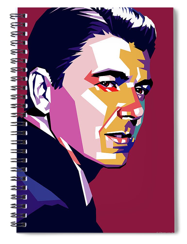 Ronald Spiral Notebook featuring the digital art Ronald Reagan by Movie World Posters