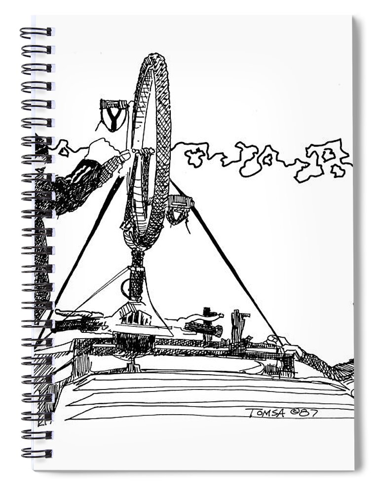 Rooftop Bike Spiral Notebook featuring the drawing Rooftop Bike by Bill Tomsa