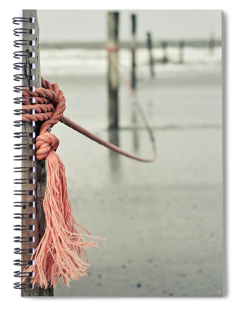 Wooden Post Spiral Notebook featuring the photograph Rope In Wind On Coast Of German Island by Jakob Tertel