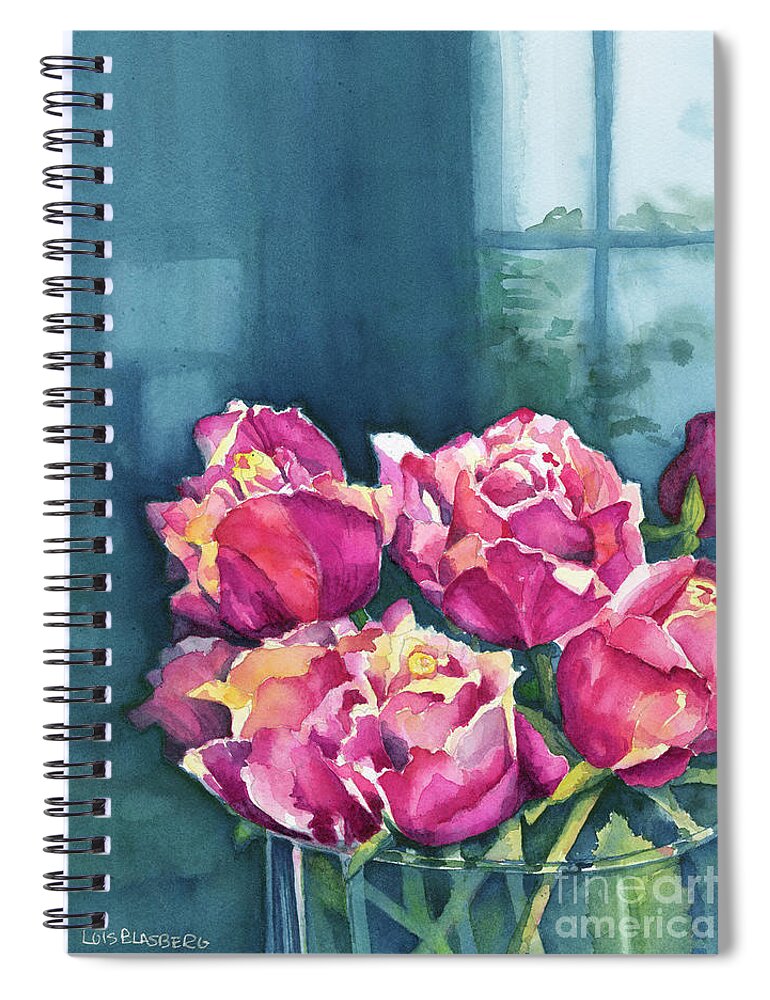 Face Mask Spiral Notebook featuring the painting Rose and Window by Lois Blasberg
