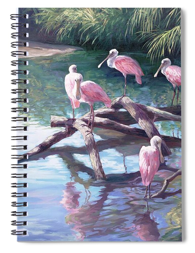 Spoonbills Spiral Notebook featuring the painting Rosette Spoonbills by Laurie Snow Hein