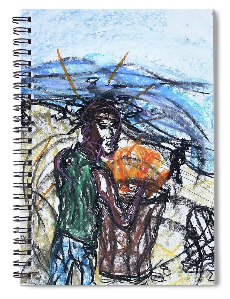 Charcoal Spiral Notebook featuring the pastel Rough Sketch Venice Beach 2019 by Odalo Wasikhongo