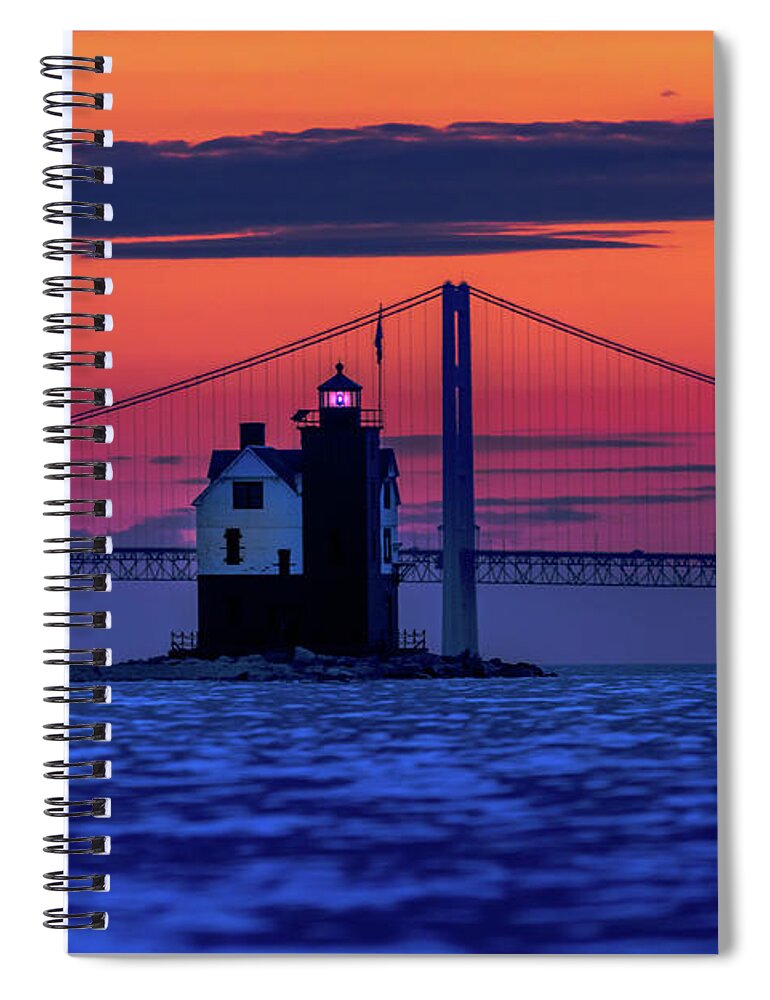 Lighthouse Spiral Notebook featuring the photograph Round Island Lighthouse Sunset -5468 by Norris Seward