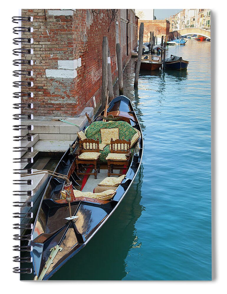 Tranquility Spiral Notebook featuring the photograph Rowboat Docked On Urban Canal by Henglein And Steets