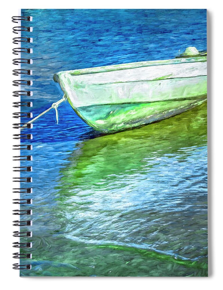 Boats Spiral Notebook featuring the photograph Rowboat in Blues Oil Painting by Debra and Dave Vanderlaan