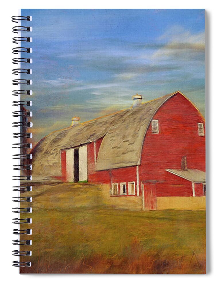 Red Barns Spiral Notebook featuring the mixed media Ruby Red Barn Country by Colleen Taylor