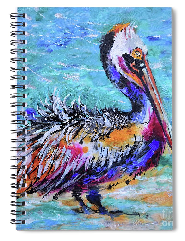 Pelican Spiral Notebook featuring the painting Ruffled Pelican by Jyotika Shroff