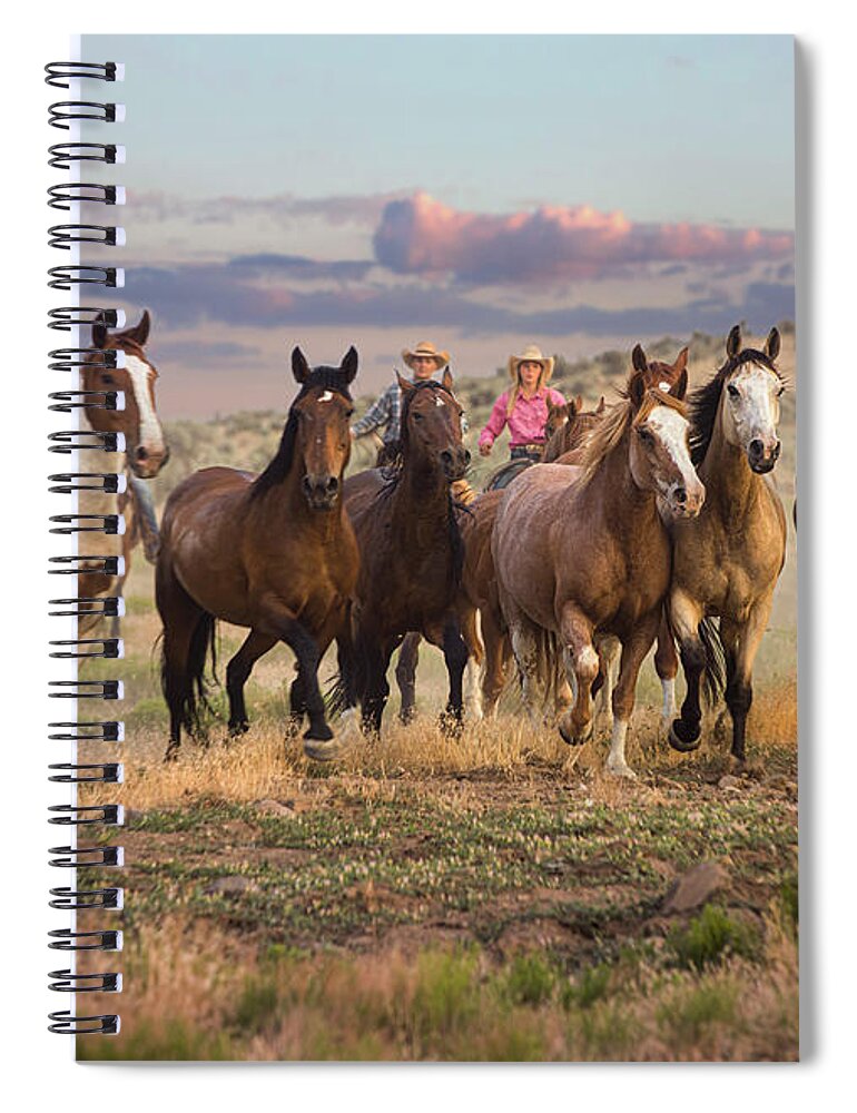 Horses Spiral Notebook featuring the photograph Running at Dusk by Diane Diederich