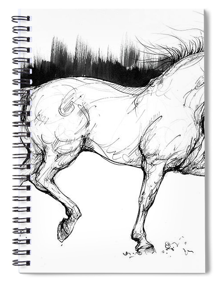 Horse Spiral Notebook featuring the drawing Running horse by Ang El