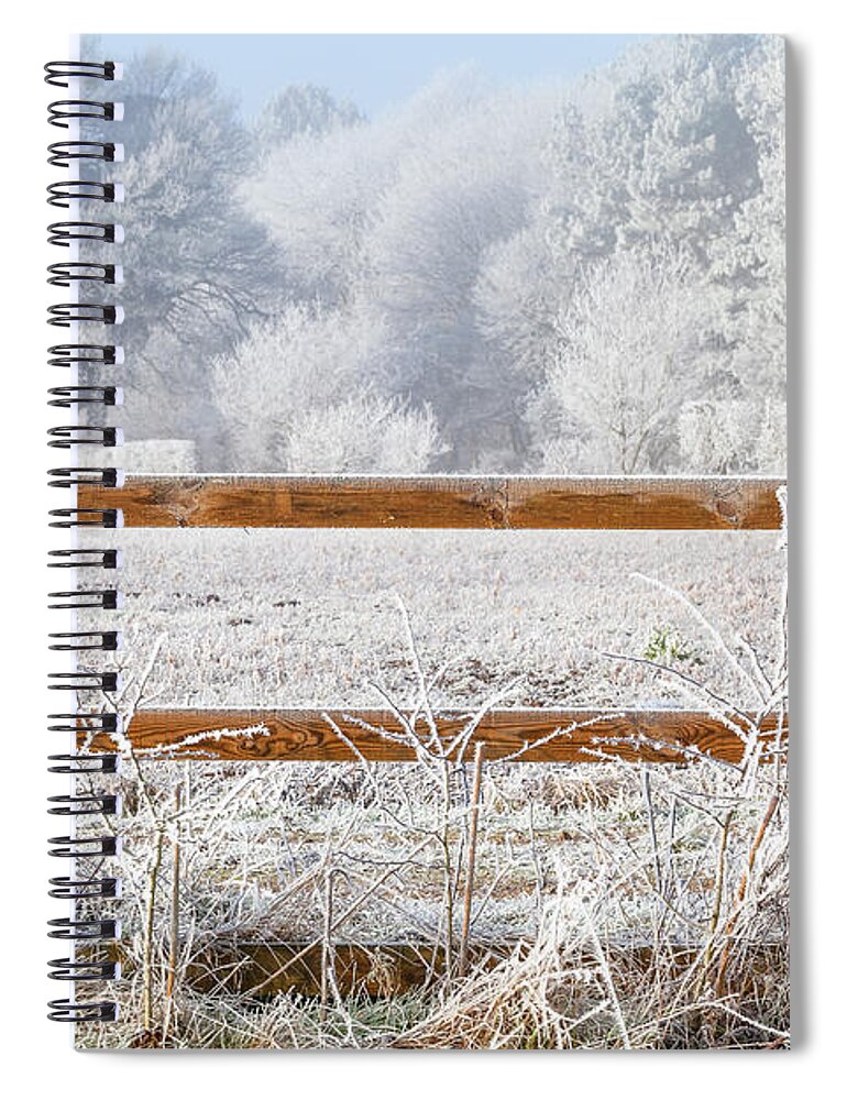 Landscape Spiral Notebook featuring the photograph Rural winter snow scene and fence by Simon Bratt