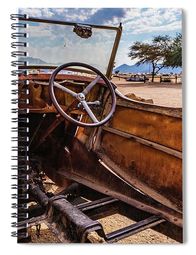 Car Spiral Notebook featuring the photograph Rusty car leftovers by Lyl Dil Creations