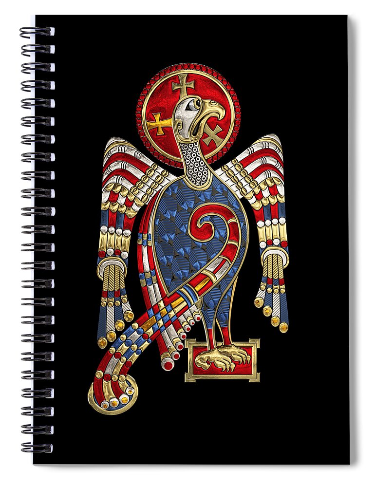 ‘celtic Treasures’ Collection By Serge Averbukh Spiral Notebook featuring the digital art Sacred Celtic Eagle over Black Canvas by Serge Averbukh