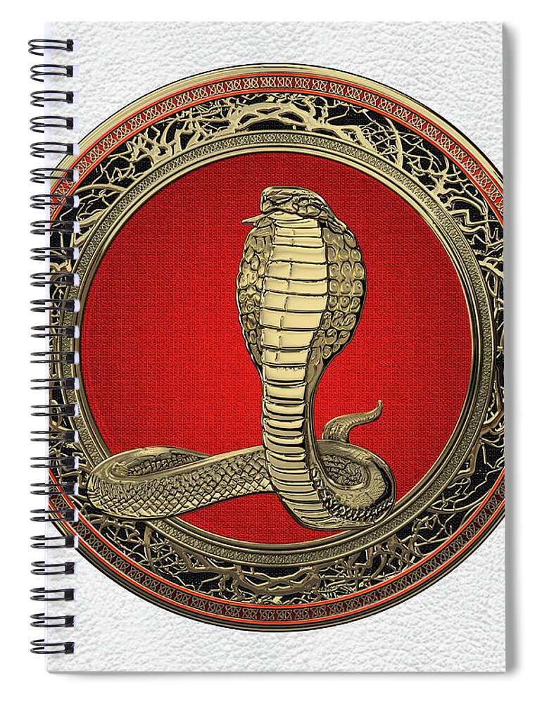 'beasts Creatures And Critters' Collection By Serge Averbukh Spiral Notebook featuring the digital art Sacred Gold King Cobra on White Leather by Serge Averbukh