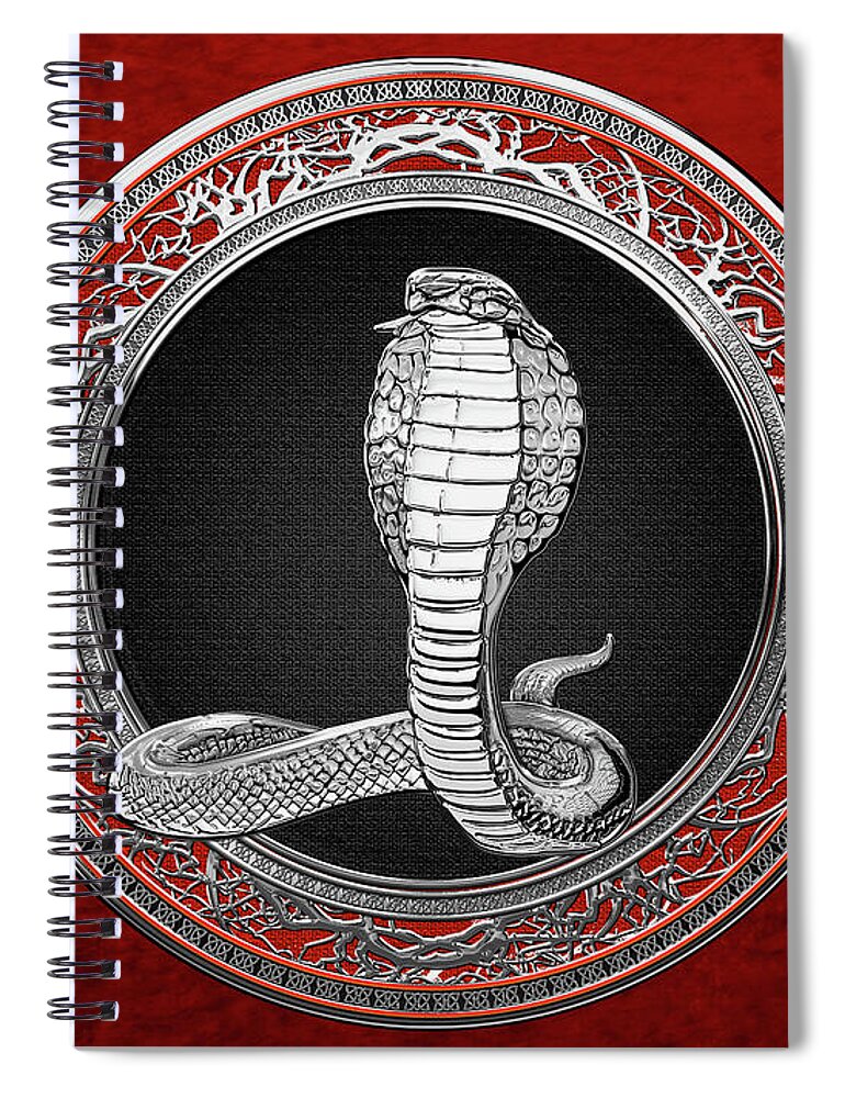 'beasts Creatures And Critters' Collection By Serge Averbukh Spiral Notebook featuring the digital art Sacred Silver King Cobra on Red Canvas by Serge Averbukh