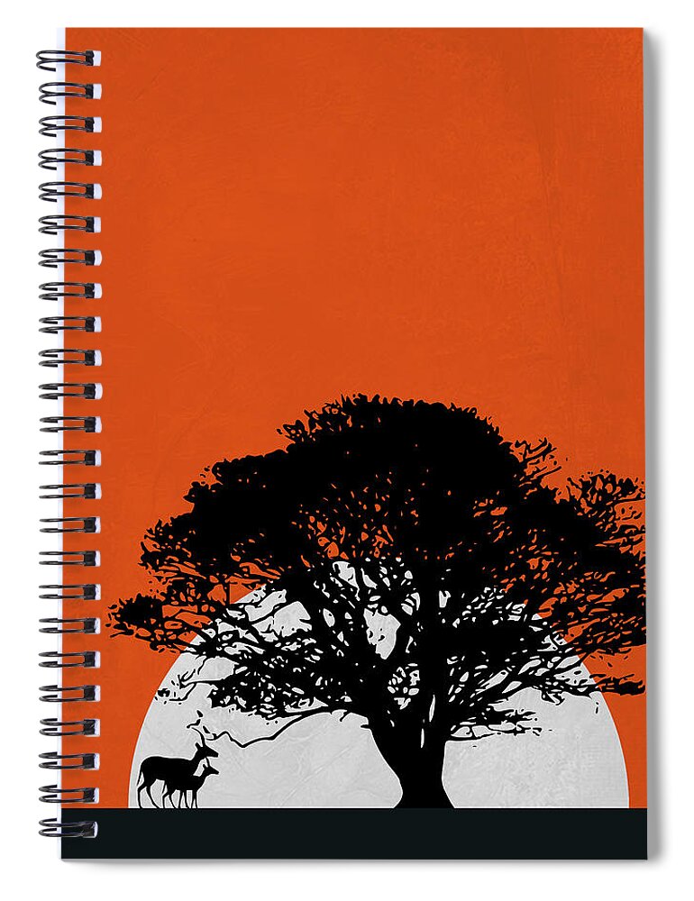 Safari Spiral Notebook featuring the mixed media Safari Sunset by Naxart Studio