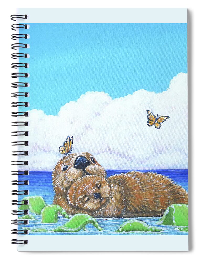 Sea Otter Spiral Notebook featuring the painting Safe and Sound by Elisabeth Sullivan