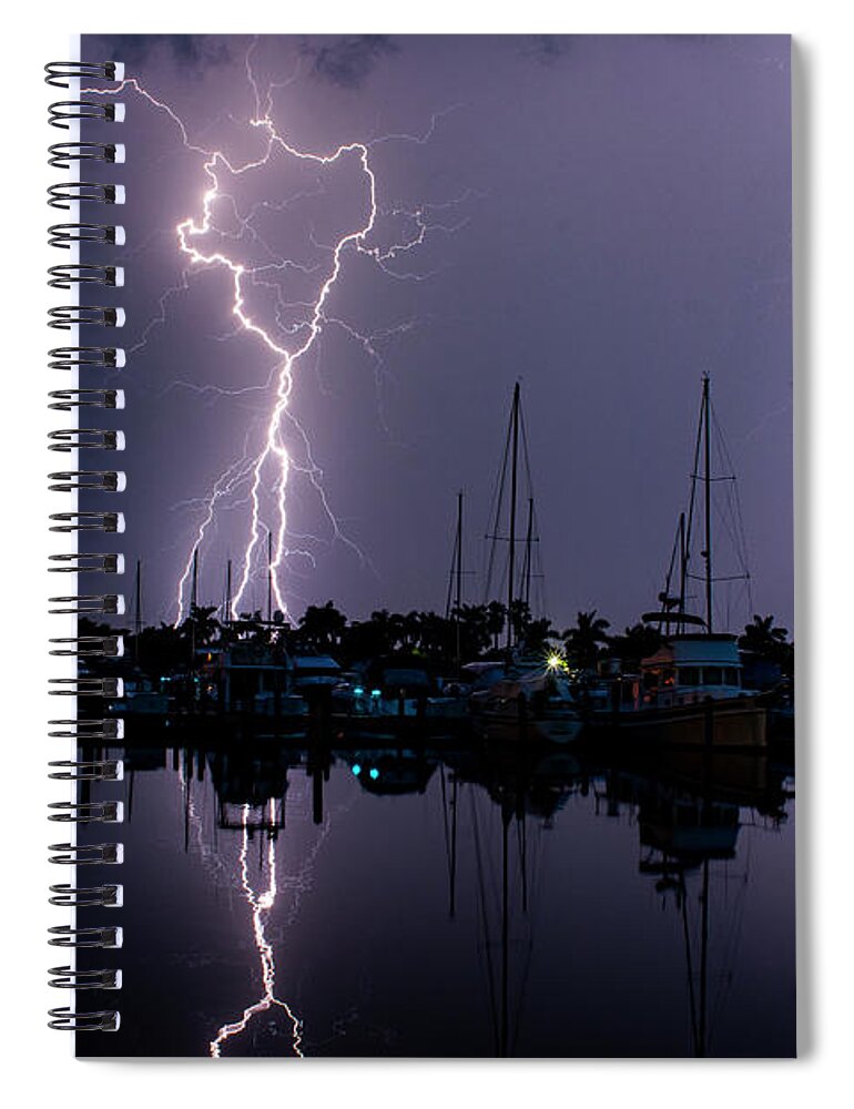 Lightning Spiral Notebook featuring the photograph Safe in the Harbor by Quinn Sedam