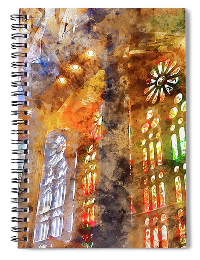 Sagrada Familia Spiral Notebook featuring the painting Sagrada Familia - 26 by AM FineArtPrints
