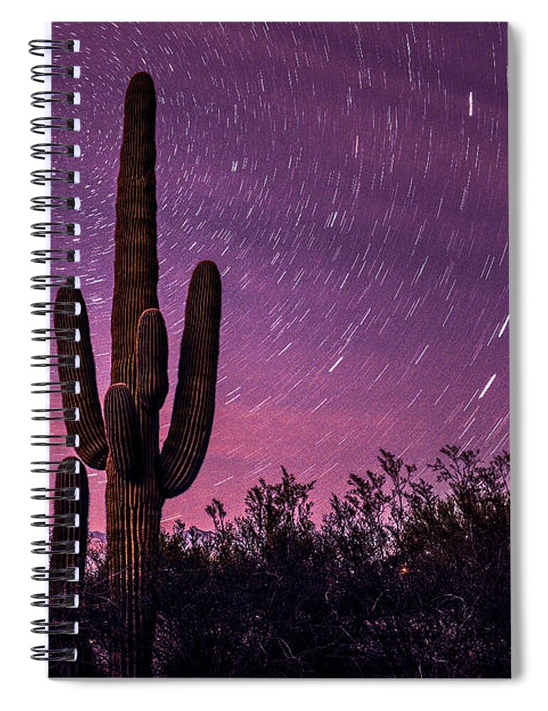 Tucson Spiral Notebook featuring the photograph Saguaro National Park Star Trails by Chance Kafka
