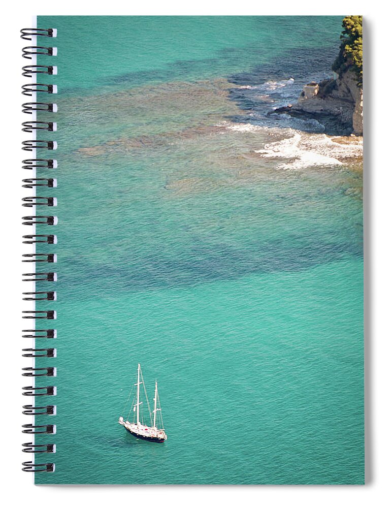 Scenics Spiral Notebook featuring the photograph Sailboat In Clear Mediteranean Waters by Photo By P.folrev