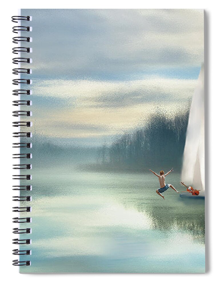 Sailing Boats Spiral Notebook featuring the mixed media Sailing Down the River by Colleen Taylor