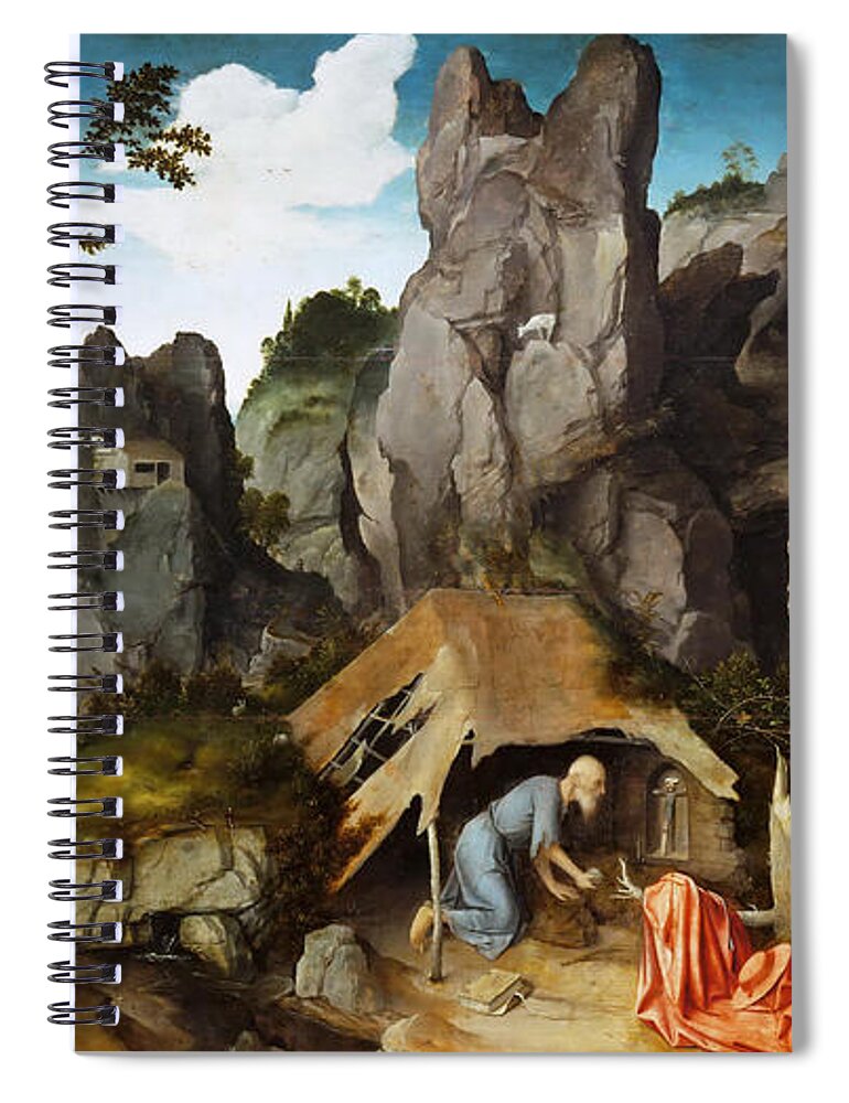 Joachim Patinir Spiral Notebook featuring the painting Saint Jerome in the Desert by Joachim Patinir