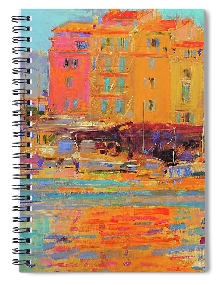 Orange Spiral Notebook featuring the painting Saint-Tropez Reflections by Peter Graham