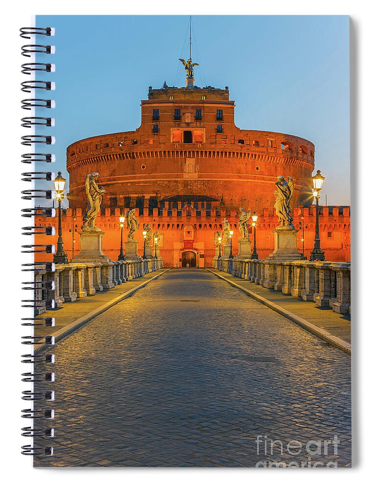 Ancient Spiral Notebook featuring the photograph San Angelo Bridge and Castel Sant Angelo, Rome, Italy by Henk Meijer Photography