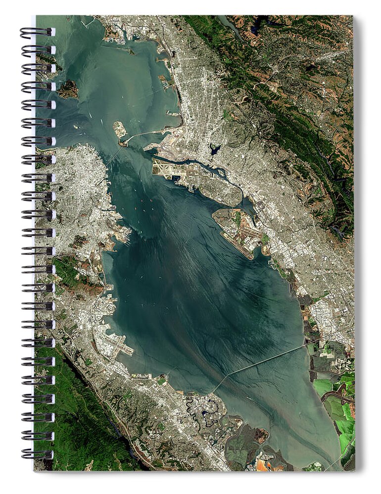 Satellite Image Spiral Notebook featuring the digital art San Francisco Bay from space by Christian Pauschert