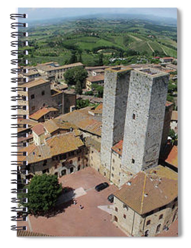 Landscape Spiral Notebook featuring the photograph San Gimignano city and panoramic landscape viewed from top of to by Adam Long