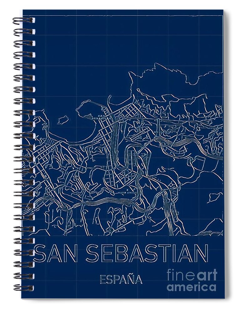 San Sebastian Spiral Notebook featuring the digital art San Sebastian Blueprint City Map by HELGE Art Gallery