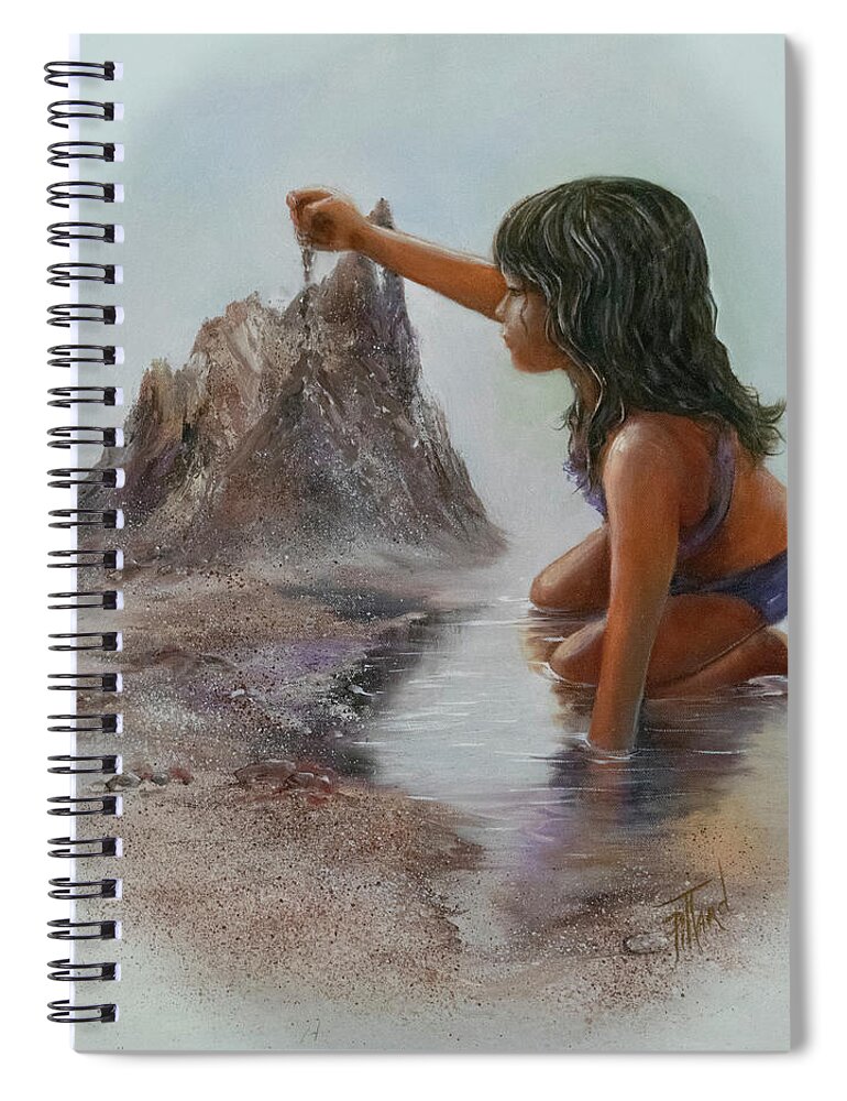 Girl Playing With Sand Spiral Notebook featuring the painting Sand Dreams I by Lynne Pittard