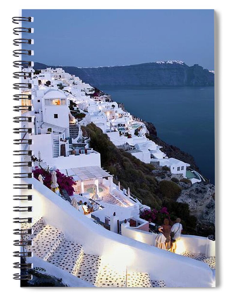 Greece Spiral Notebook featuring the photograph Santorini, Greece At Twilight by Peter Gridley