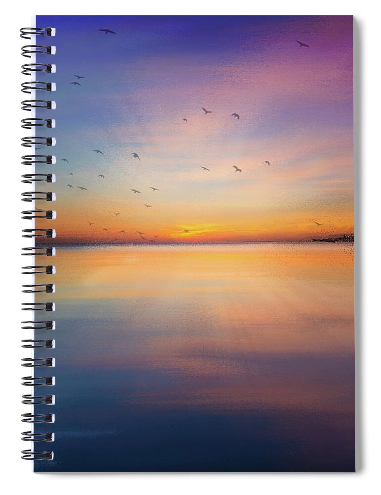 Seascape Spiral Notebook featuring the mixed media Sapphire Sunset by Colleen Taylor
