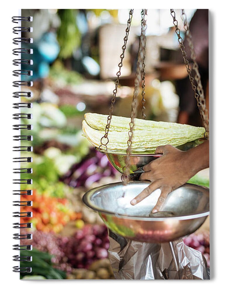 Estock Spiral Notebook featuring the digital art Scale At Vegetable Market by Ben Pipe