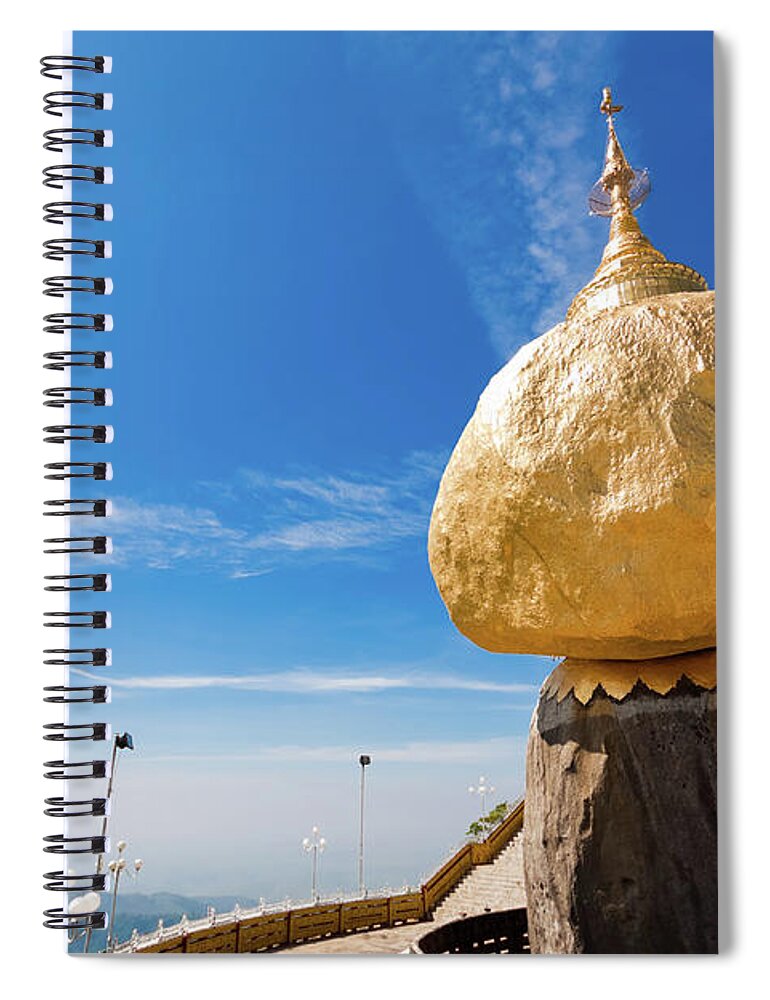 Southeast Asia Spiral Notebook featuring the photograph Scenic View Of Golden Rock Kyaiktiyo by Fototrav